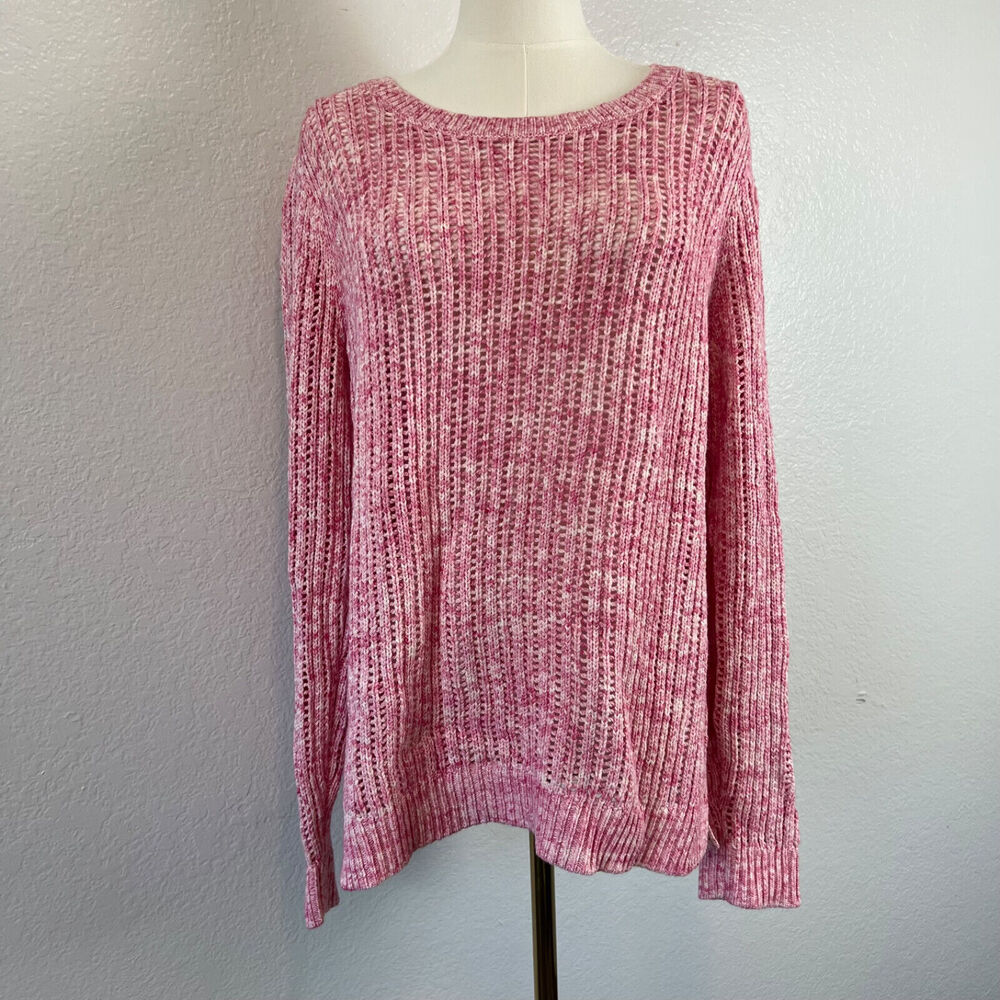 Talbots Sweater Womens Large‎ Pink Open Knit Pullover Beach Cotton Preppy NWT